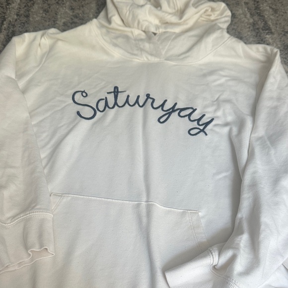 Old Navy Tops - Old Navy White Hoodie with 'Saturyay' Print Women’s XL